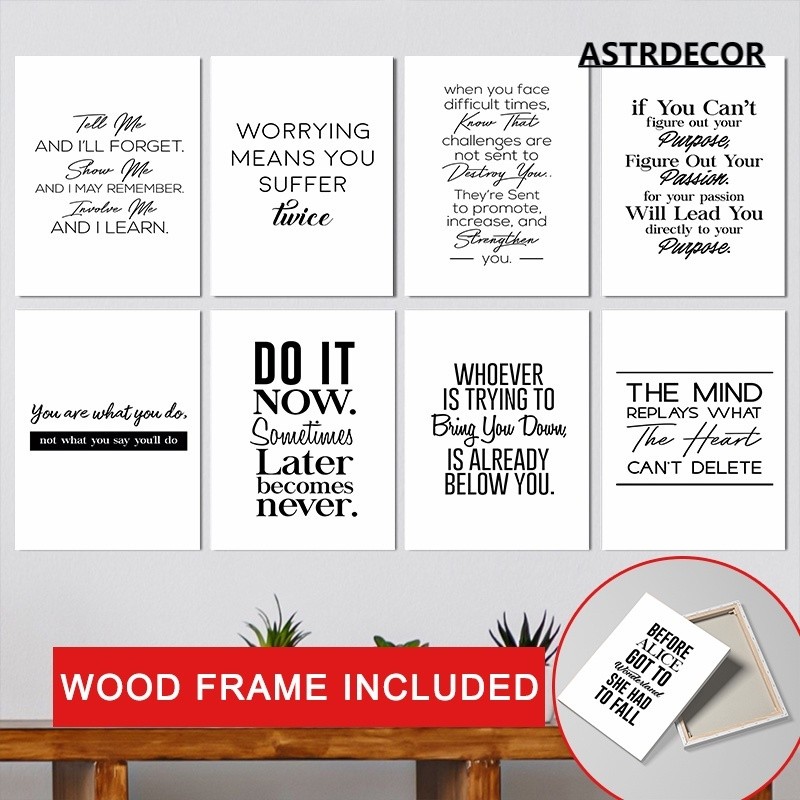 (พร้อมกรอบ) โปสเตอร์ติดผนัง ศิลปะ แรงจูงใจ มินิมอล ตกแต่ง บวก พลังงาน คําพูด ภาพวาด คําคม สีดํา และสีขาว ตกแต่งบ้าน