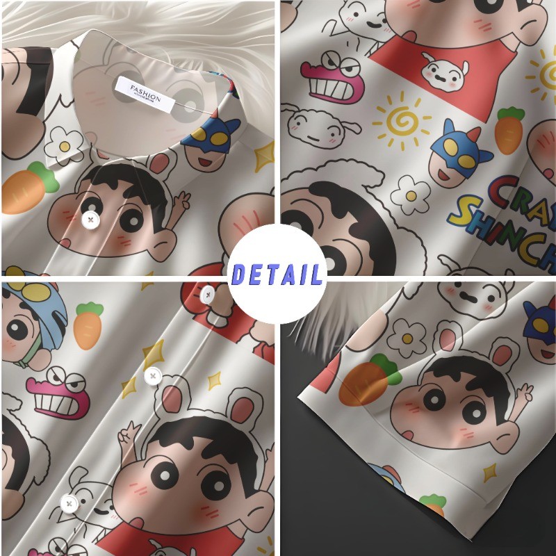 Ershenshi เสื้อฮาวาย Crayon Shinchan สําหรับซัมเมอร์บีชแวร์