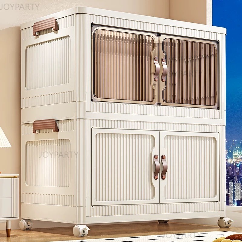 JoyParty ตู้เก็บของพลาสติก ตู้อเนกประสงค์ ขนาดใหญ่ ตู้เสื้อผ้าที่มีล้อสามารถพับเก็บได้ สไตล์การออกแบบโมเดิร์น