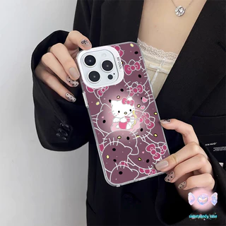 🚚จัดส่งในพื้นที่🚚เคสคุณภาพสูง สว่างสีม่วง Hello แมวเคธี สําหรับ IPhone 16 15 14 13 11 12 7/8plus Pro Promax XR XS