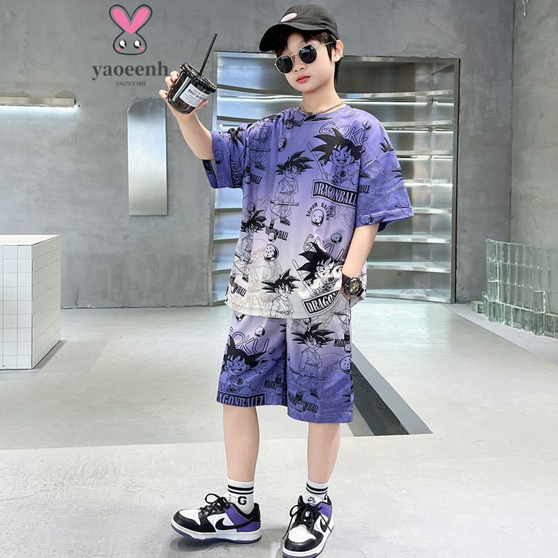 【YAOEENH】พร้อมส่ง ชุดเสื้อแขนสั้น กางเกงขาสั้น พิมพ์ลายตัวอักษร ทรงหลวม ขนาดใหญ่ 120-170 ซม. แฟชั่นฤดูร้อน สําหรับเด็กผู้ชาย