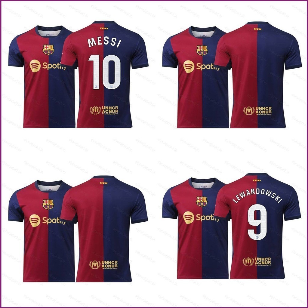 【SY3】เสื้อยืดกีฬาแขนสั้น ลายทีมชาติฟุตบอล Barcelona home Messi Lewandowski พลัสไซซ์ 2024-2025 สําหรับเด็ก และผู้ใหญ่
