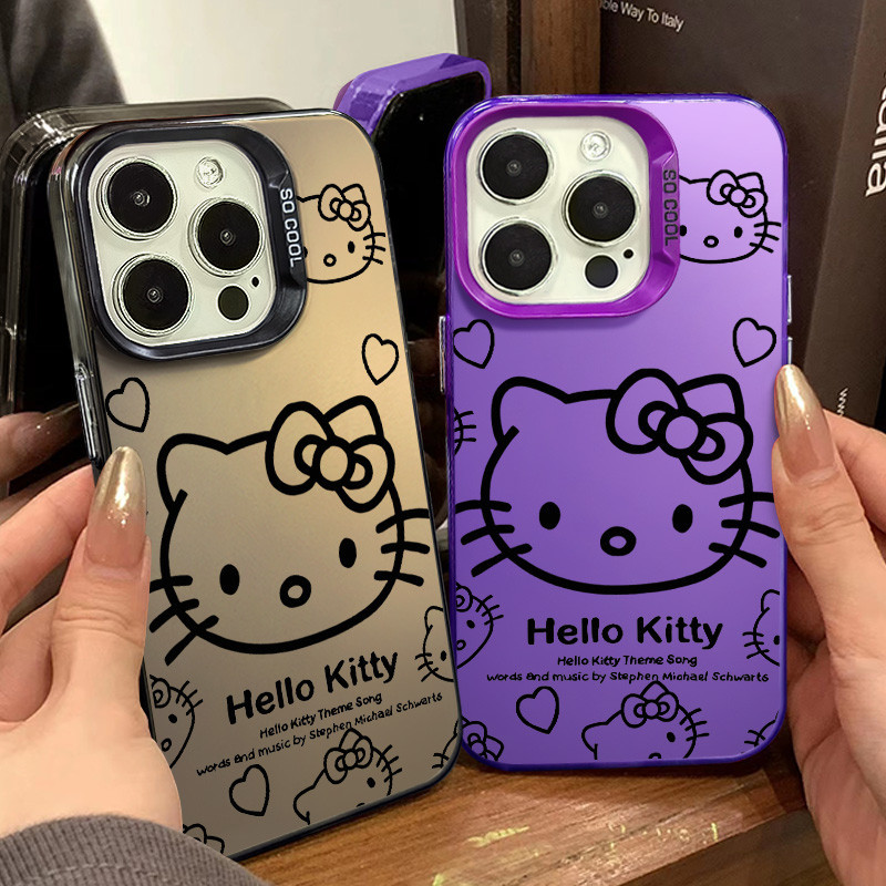 เคสโทรศัพท์มือถือ PC แบบแข็ง ป้องกันเลนส์กล้อง ลายคิตตี้น่ารัก สําหรับ IPhone 11 12 13 Pro 14 15 7 8 Plus SE 2020 XR X XS Max