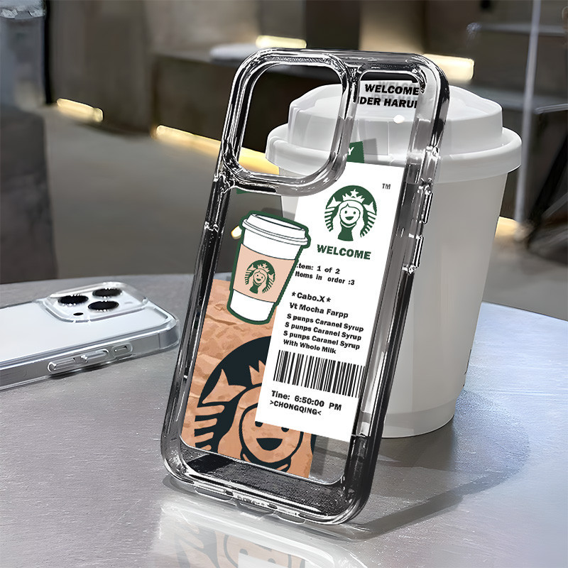สําหรับ IPhone หน้ายิ้ม สตาร์บัคส์ ถุงลมนิรภัย 16 15 14 13 12 11 Pro Max8 7 Plus X XR XS 6 6S Se 2020เคสโทรศัพท์มือถือแบบนิ่ม TPU ใส