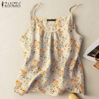 Zanzea ผู้หญิง พิมพ์ ลําลอง ทุกวัน แขนกุด หลวม เอวยางยืด เสื…