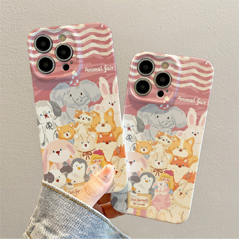 เคสโทรศัพท์มือถือแบบแข็ง กันกระแทก ลายสัตว์น่ารัก สําหรับ iPhone รุ่นใหม่ล่าสุด PC เคสกันกระแทก รุ่น 15/14 Pro Max 13/12/11 pro/11/XS Max/XR/X|8/ 7 Plus