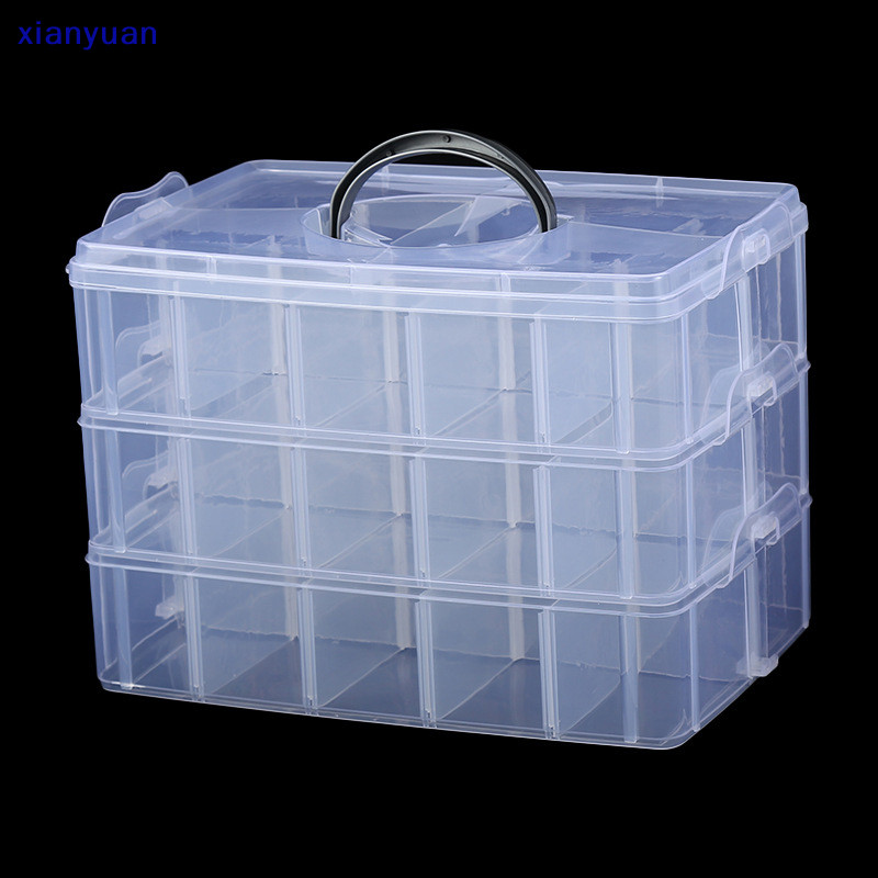 [xianyuan] กล่องพลาสติกใส 3 ชั้น วางซ้อนกันได้ ปรับได้ 30 ช่อง สําหรับจัดเก็บเครื่องประดับ ลูกปัด XY