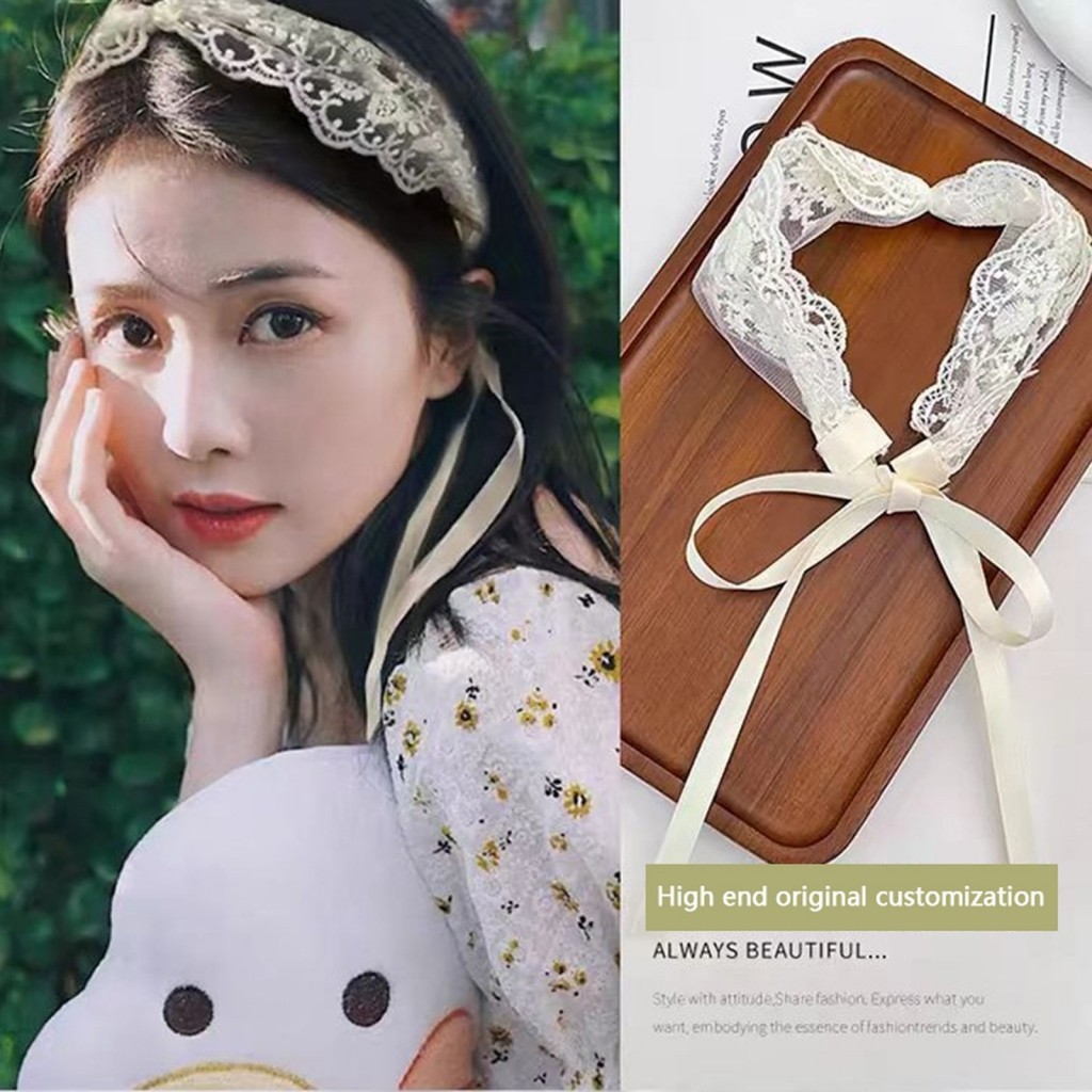 ที่คาดผมลูกไม้ผู้หญิงมือสอง เย็บปักถักร้อยดอกไม้ฝรั่งเศส Tie-Up Bow Hairband เครื่องประดับผมของขวัญสําหรับแม่น้องสาวสาว