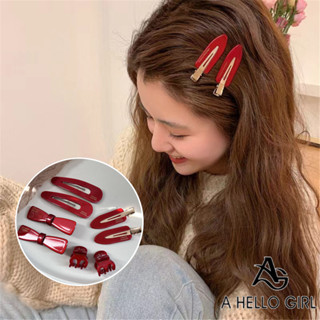 A HELLO GIRL กิ๊บติดผมหน้าม้า ไร้รอยต่อ สีแดง ฤดูร้อน สําหรั…