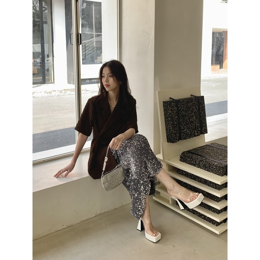 รองเท้าส้นสูง หนัง PU พื้นหนา ขนาดใหญ่ เซ็กซี่ สําหรับผู้หญิง ไซซ์ 34-41 - รูปที่ 5