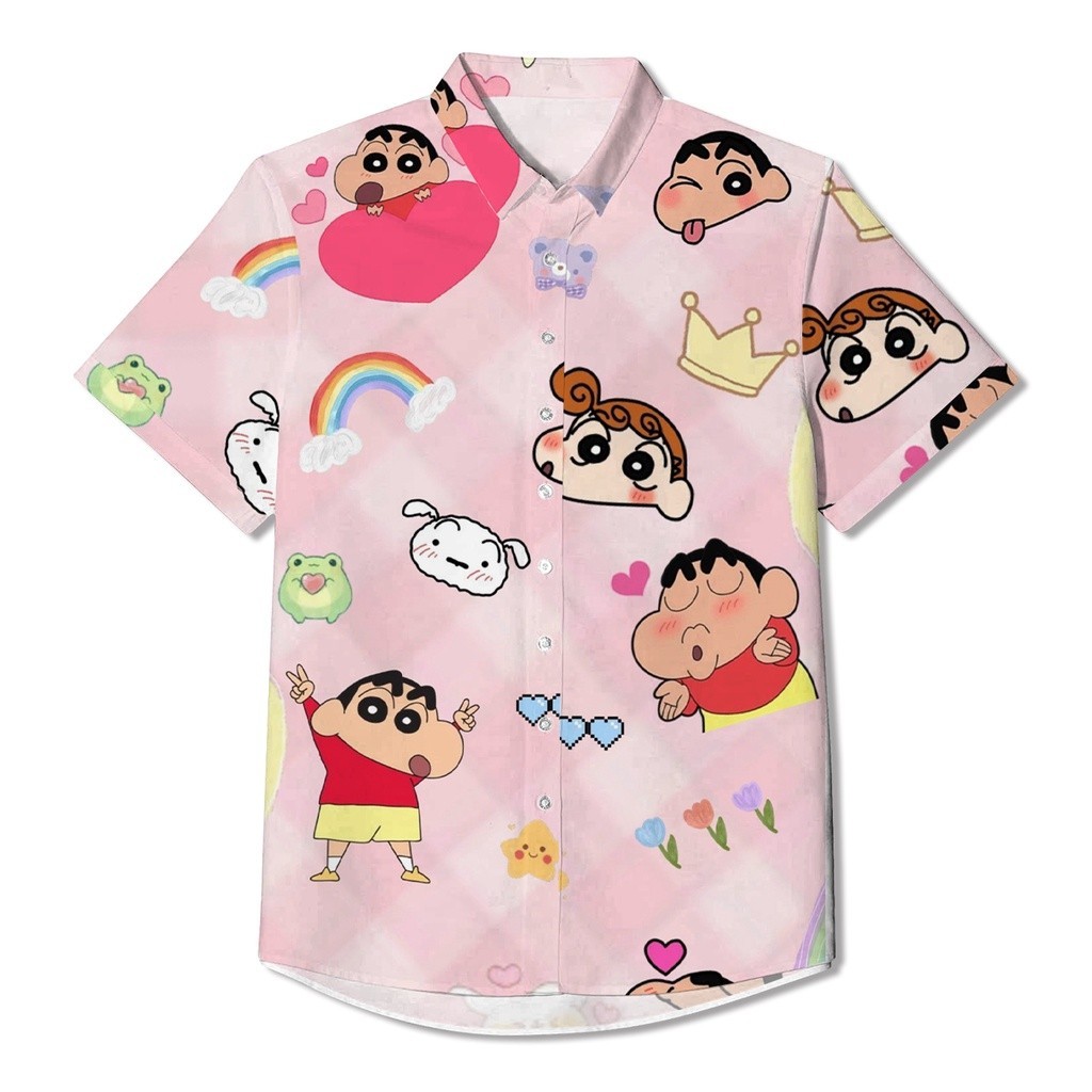เสื้อเชิ้ต แขนสั้น พิมพ์ลายชินจัง แฟชั่นฤดูร้อน