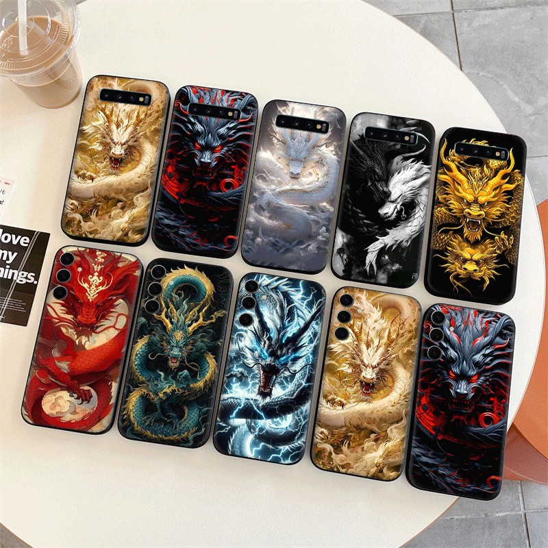 เคสโทรศัพท์ซิลิโคน TPU แบบนิ่ม ลายมังกรจีน สีดํา สําหรับ Samsung A54 A05 A24 4G A34 A54 5G