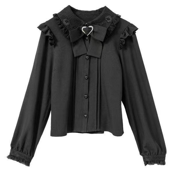 F & X loilita เสื้อเชิ้ตแขนยาว แต่งลูกไม้ ประดับโบว์ แฟชั่นฤดูใบไม้ผลิ และฤดูใบไม้ร่วง สไตล์ญี่ปุ่น สําหรับผู้หญิง