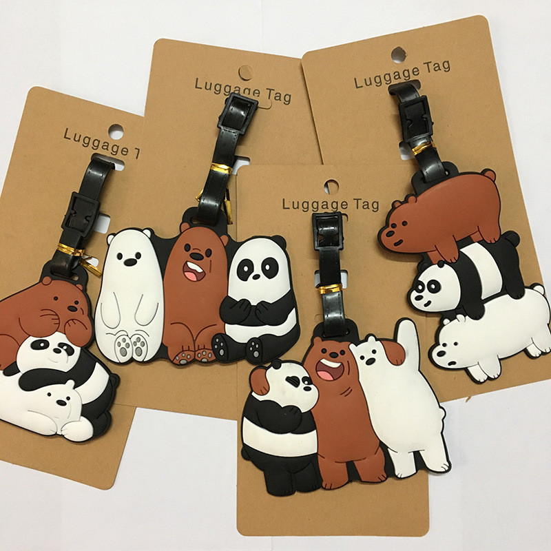ป้ายแท็กซิลิกาเจล ลายการ์ตูน We Bare Bears & Panda แบบพกพา สําหรับติดกระเป๋าเดินทาง เหมาะกับผู้หญิง และผู้ชาย