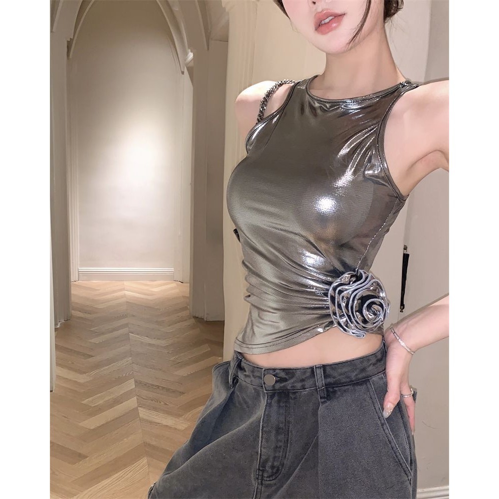 เสื้อกล้ามแขนกุด 3 มิติ สีเงิน เรียบง่าย น้ําหนักเบา