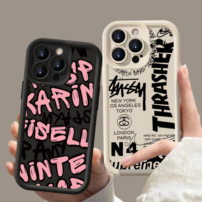 Eight Billiards Graffiti English LetterสําหรับiPhone 11 12 13 14 15 16 Pro Max XR X XS Max 7 8 14 15 Plus SE 2020 13 12 Miniแฟชั ่ นแบรนด ์ ซิลิโคนกันกระแทก