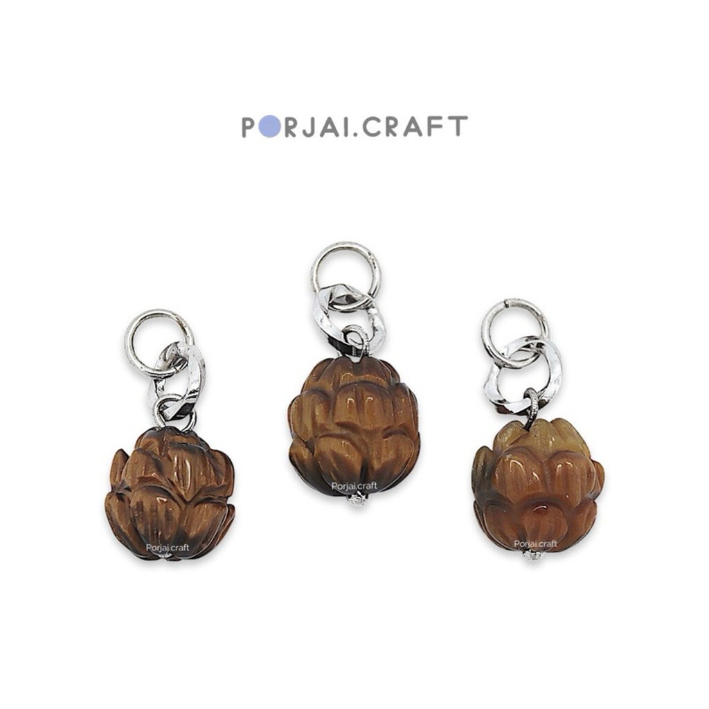 Yellow Tiger Eye Lotus Pendant จี้ไทเกอร์อายดอกบัว 9mm