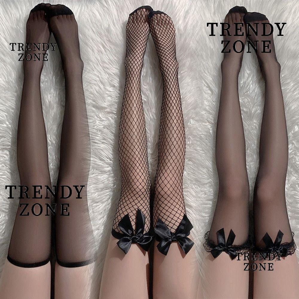 Trendyzone Overknee ถุงเท ้ ายาว , สีดําสีขาวหวานสาวผู ้ หญิงถุงเท ้ า , Punk Lolita Bowknot ต ้ นขา Fishnet ถุงน ่ อง