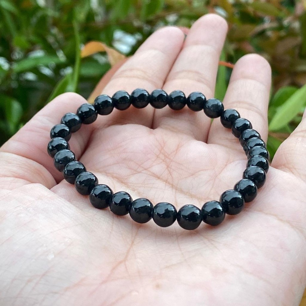 65JA-BA สร้อยข้อมือหยกดำ หยกดำพม่า ขนาดเม็ด7มิล หยกแท้ Jadeite Type A