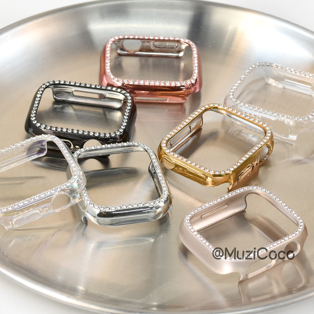 Bling เพชรกรณีสําหรับ apple Watch 9 8 7 41 มม.45 มม.Apple warch Ulrta49 มม.PC กันชนสําหรับ iWatch กรอบ Series 9 8 7 6 5 4 SE 44 มม.40 มม .