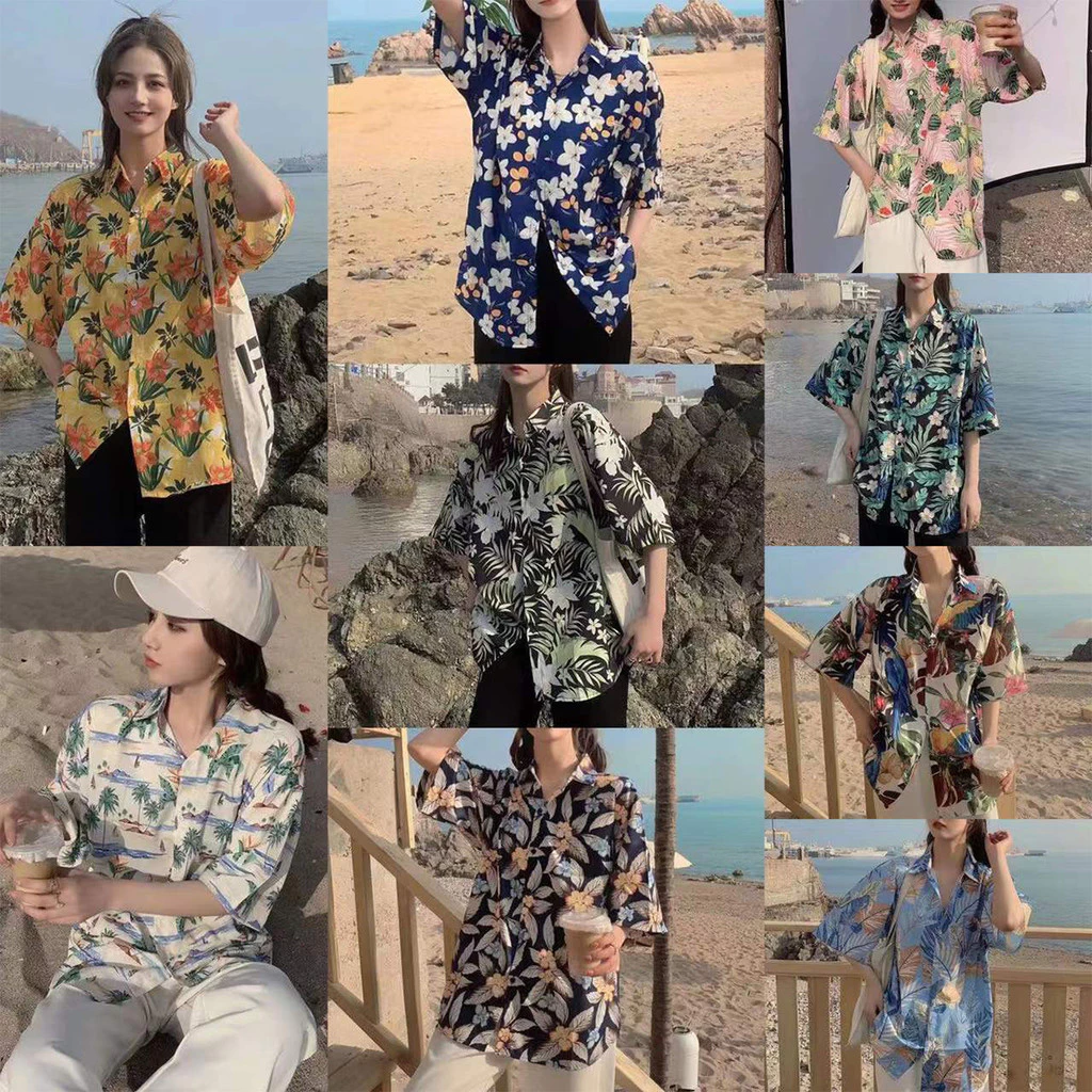 เสื้อเชิ้ตแขนสั้นลายดอก ผู้หญิง