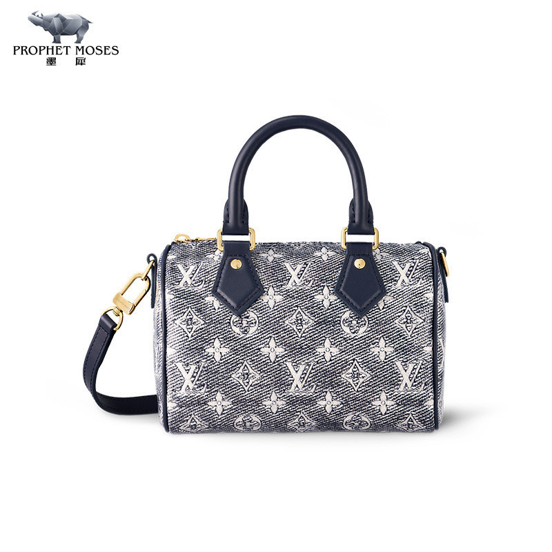 Moxi LV/Louis Vuitton 2023 New Women's Metallic Gloss Monogram Coated Canvas SPEEDY20 Handbag Shoulder Bag Pillow M23069