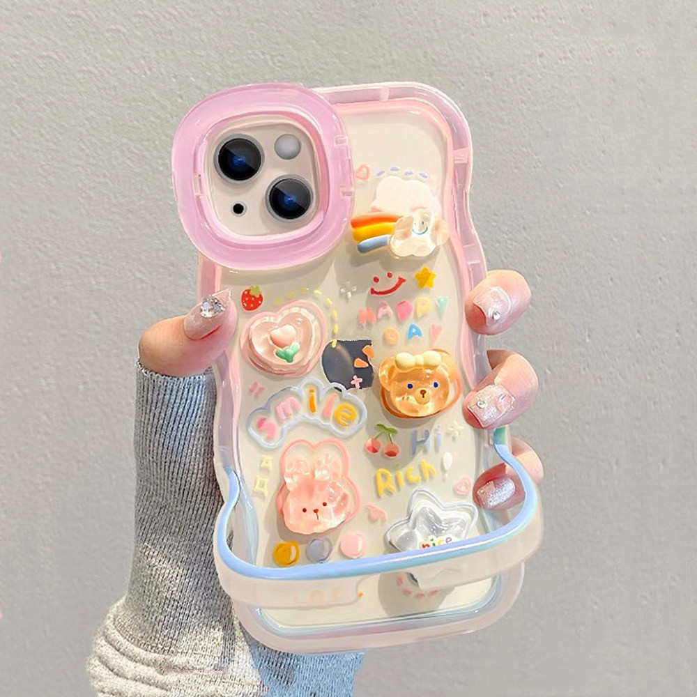 สามมิติtulip Duffy Waves Bidirectional Stealth Bracketเคสโทรศัพท์สําหรับiPhone 15 Pro Max 15 Pro 15 14 13 12 11 Pro Maxคลุมทั้งหมดกันกระแทกป้องกันปกอ่อน