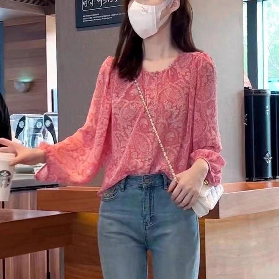 LuneGrace เสื้อเชิ้ดชีฟองแขนยาว ลายดอก เสื้อชีฟอง รูปที่ 6