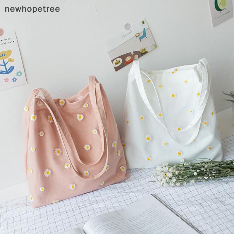 [newhopetree ] Mesh Daisy Double Layer Canvas Shoulder Bag Korean Ins Lace Small Square Bag New Stock