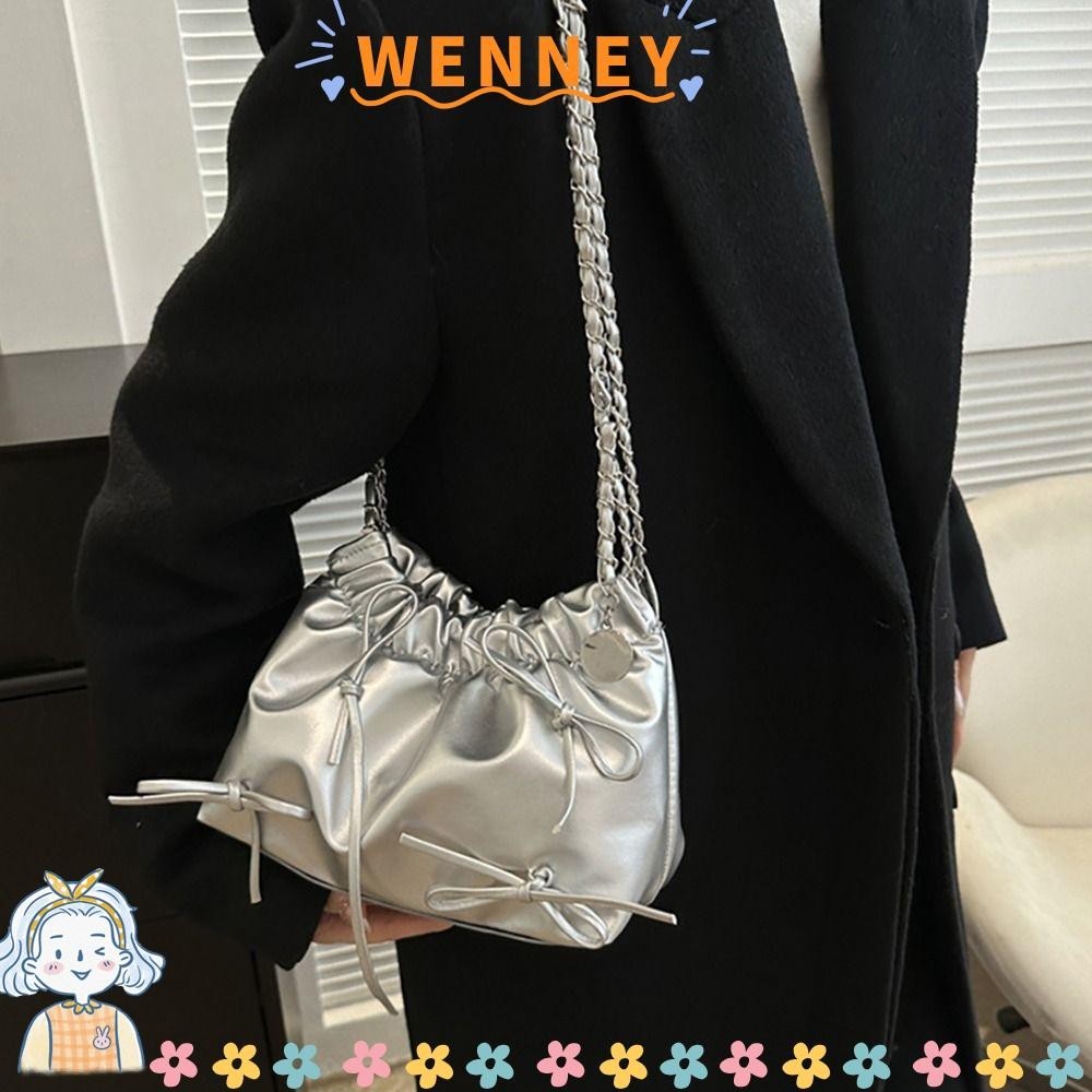 Wenney Plain Pleated Bag, Casual Plain One-sided Pleated Design Women 's Shoulder Bag, Fashion Small All-match PU Leather Bucket Bag Women