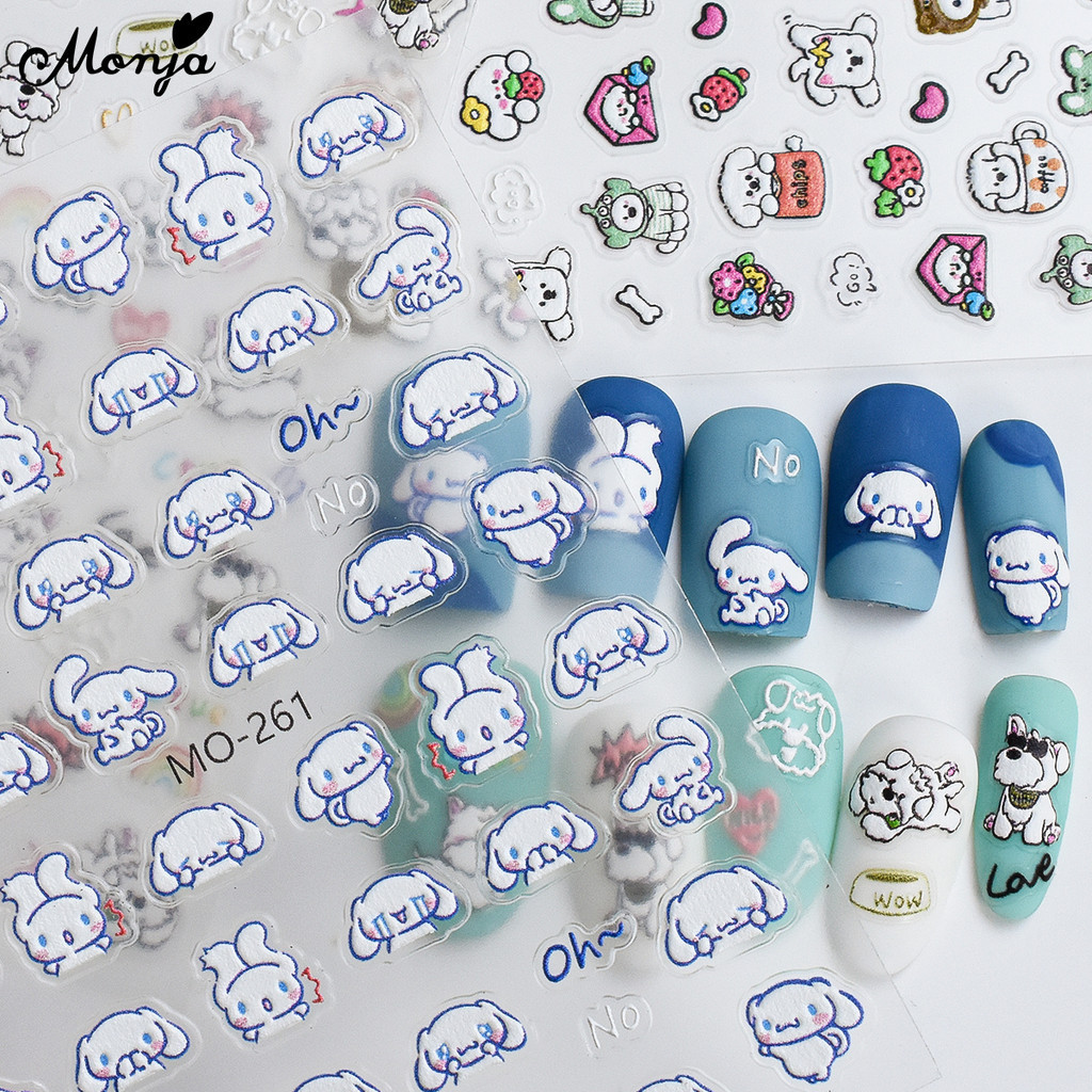 Monja 3 ชิ้น/เซ็ตการ์ตูน 3D นูนสติกเกอร์เล็บบรรเทา น่ารักสุนัขแมวเล็บ Sliders เล็บ butterfly cartoon