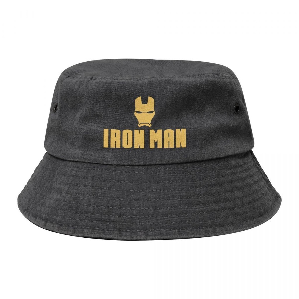 Iron Man หมวกบักเก ็ ต Unisex อินเทรนด ์ พร ้ อมสายรัดปรับได ้ เหมาะสําหรับออกนอกบ ้ านในฤดูร ้ อน