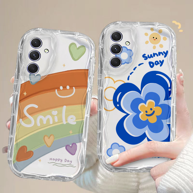 เคส Samsung A35 5G A25 A15 A55 A05S ใสเคสโทรศัพท์Softcaseความรู้สึกสูงหยักแมวดอกไม้สายรุ้งโปร่งใสฝาครอบโทรศัพท์