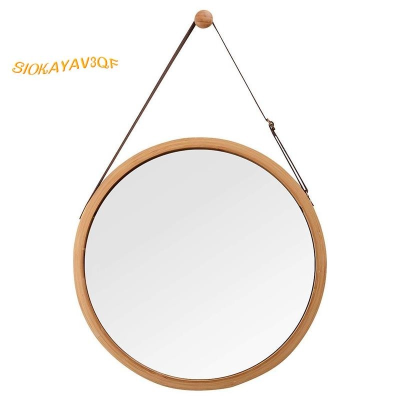 【siokayav3qf】Hanging Round Wall Mirror ในห้องน้ํา & ห้องนอน - (ไม้ไผ่, 15 นิ้ว)