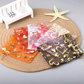 50 ชิ้น/ล็อต Love heart Organza กระเป๋าคริสต์มาสงานแต่งงาน Voile ของขวัญกระเป๋าเครื่องประดับบรรจุ Drawstring ตกแต่งกระเป๋า