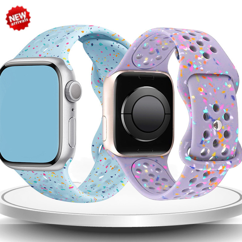 ใหม่สีอนุภาคแปดเหลี่ยมหัวเข็มขัดซิลิโคนสายกีฬาเข้ากันได้สําหรับ แอปเปิล ดู พิเศษ 2 49 มม.44 มม.40 มม.45 มม.41 มม.42 มม.38 มม. ฉันดู ชุด 9 8 7 6 5 กับ 4 3 2