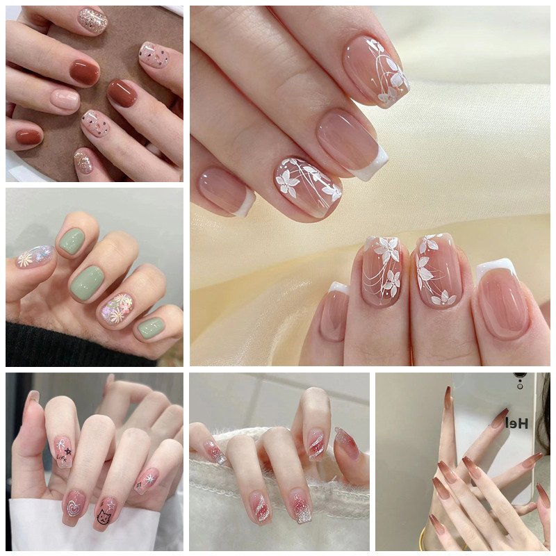สีขาว ดอกเคมีเลีย สไตล์ฝรั่งเศสเล็บปลอมดอกไม้ที่มีสีสันน่ารักแมวรักรูปแบบเล็บปลอม24ชิ้น/กล่อง R801-R850