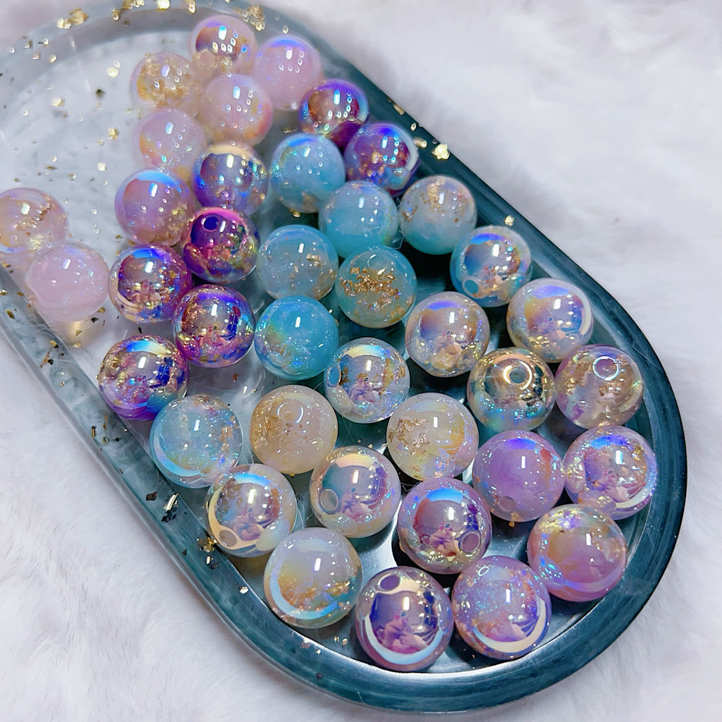 ลูกปัด 16 มม.ฟอยล์สีทอง Galaxy เรซิ่นลูกปัด Through Hole รอบลูกปัด DIY Handmade