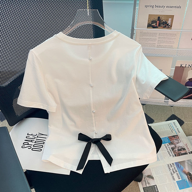 ส่งไวจากไทย Summer S-XLด้านหลัง ส้อม ไหล่ตรง แขนสั้น เสื้อยืด ผู้หญิง บุคลิกภาพ เฉพาะกลุ่ม ครึ่งแขน ท็อปส์ เทรนด์