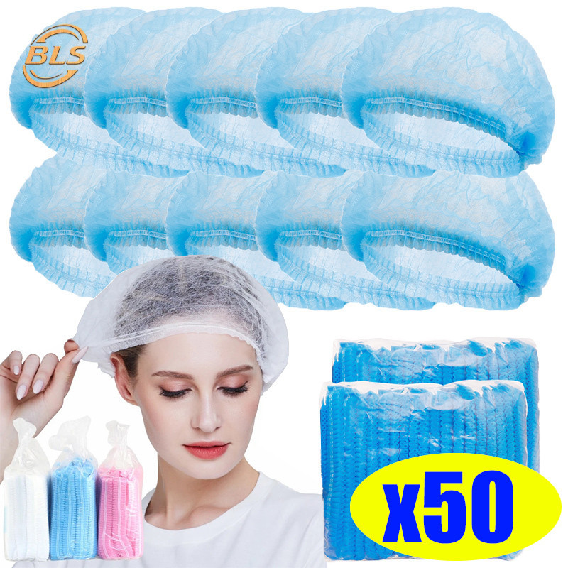 50ชิ้น/แพ็คทิ้งยืดสุทธิผมหมวก-ไม่ทอฝุ่น-ฟรีสถานที่ทํางานหัวครอบคลุม-ครัวทําอาหารหมวกบ่อน้ําหมวก