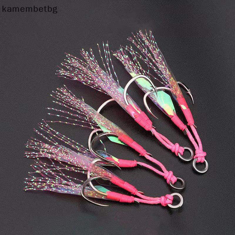 Kamembetbg Cast Jig Assist Hook สูงเหล็กคาร์บอนมุม Barbed ด้าย Feather Lure ตกปลาช้า Jigging Sea Pesca Fishhook TH