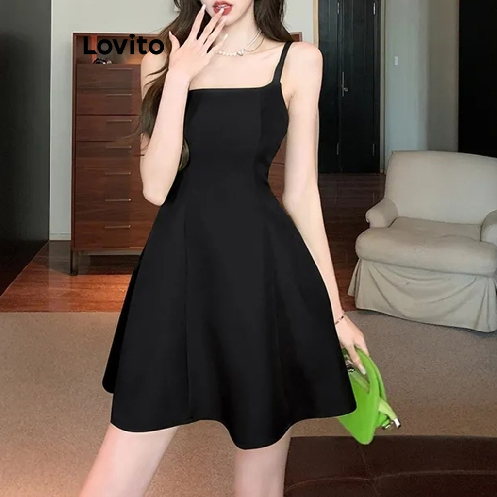 Lovito ชุดเดรสผู้หญิง ผูกด้านหลัง สีพื้น สไตล์ลำลอง LNE54131