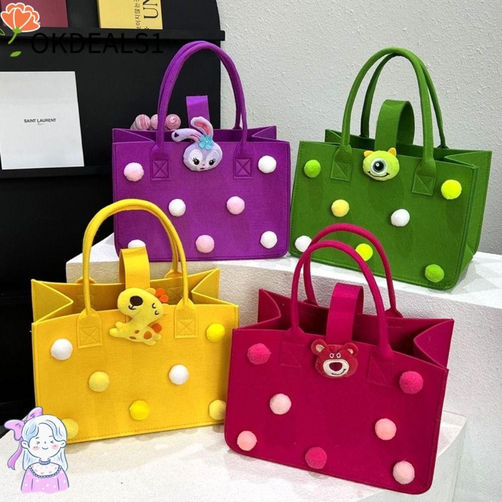 Dealshop Candy Color Handbags, Strawberry Felt Shopping Bag, Bear Bag 6Colors Reusable Felt Bag
