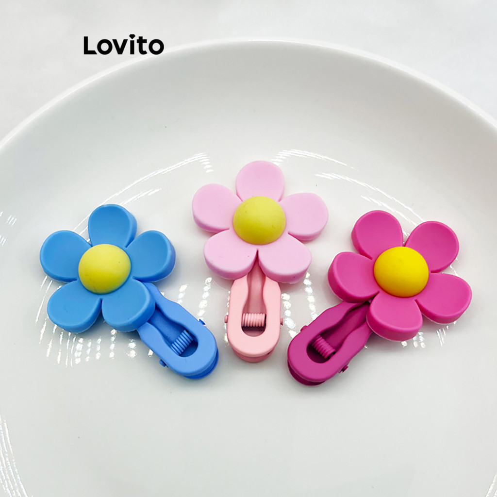 Lovito กิ๊บติดผมผู้หญิง แบบปากเป็ด รูปดอกไม้ สีลูกกวาด สไตล์น่ารัก LFA32278