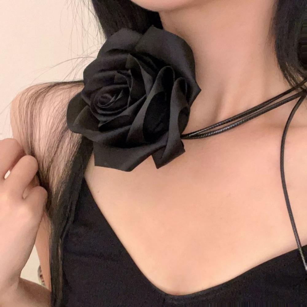 ใช่ สร้อยคอคอลูกไม้กุหลาบ,สร้อยคอโชคเกอร์ซาตินหรูหรา,สายคล้องคอบุคลิกภาพดอกไม้โซ่เอวผู้หญิง