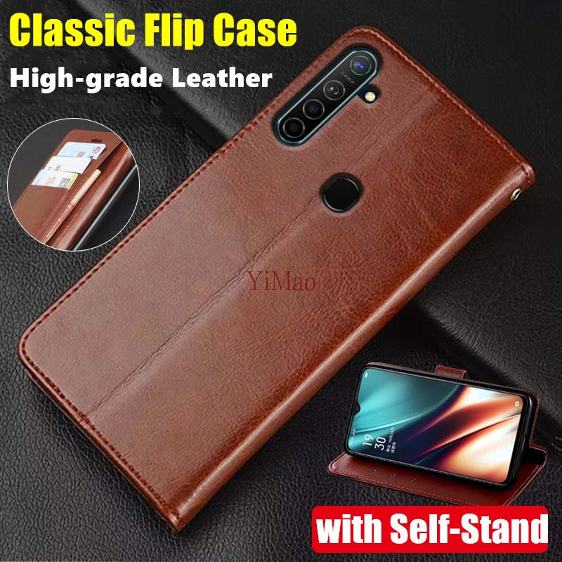 สําหรับrealme 5 5i 5s 6i RMX1911 RMX1925 RMX2030 RMX2040 ของแท้หนังกระเป๋าสตางค์VINTAGEพับพลิกป้องกันกรณีKickstandผู้ถือบัตรฝาครอบ