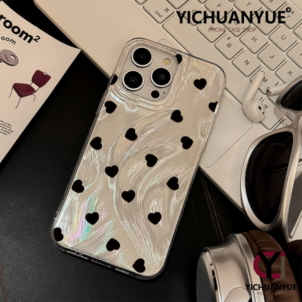 YICHUANYUE - สำหรับ ไอโฟน 15 mini หัวใจ เการ์ตูนคสซิลิโคน เลเซอร์เคสใส เคสไอโฟน 14 pro max 13 Pro iphone 11 12 8 เคสคู่
