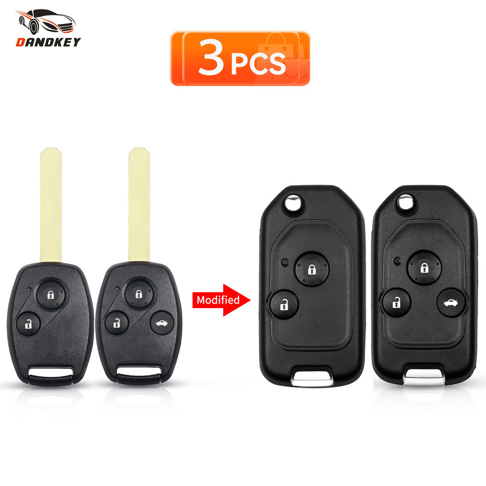 3 ชิ ้ นดัดแปลงรีโมท 2/3/4 ปุ ่ มพลิกกุญแจรถสําหรับ Honda Accord CRV Pilot 2007 2008 2009 2010 2011 2012 2013