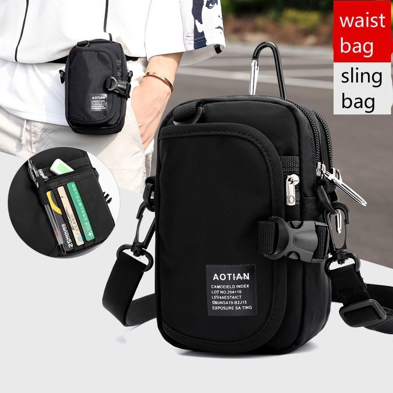 AOTIAN ORIGINAL Men Waterproof Nylon Mini Phone Bag Waist Bag Sling Bag Shoulder Bag Crossbody Bag