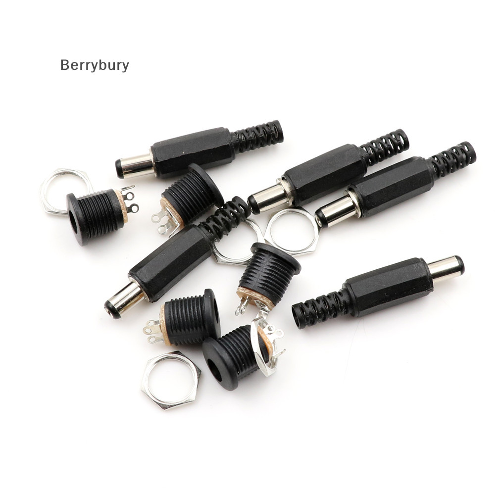 Berrybury 10 ชิ้น 5.5 มิลลิเมตร x 2.1 มิลลิเมตรชาย DC ปลั๊กไฟเชื่อมต่อสกรูล็อคหญิงแผงซ็อกเก็ตใหม่